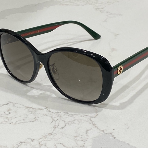 Gucci GG 0849SK 001 Black Green/Brown Gradient Round Sunglasses - Picture 7 of 13